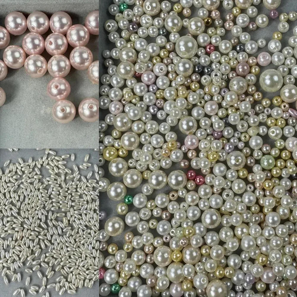 Assorted Faux Pearl Beads of Various Shapes Sizes and Colors